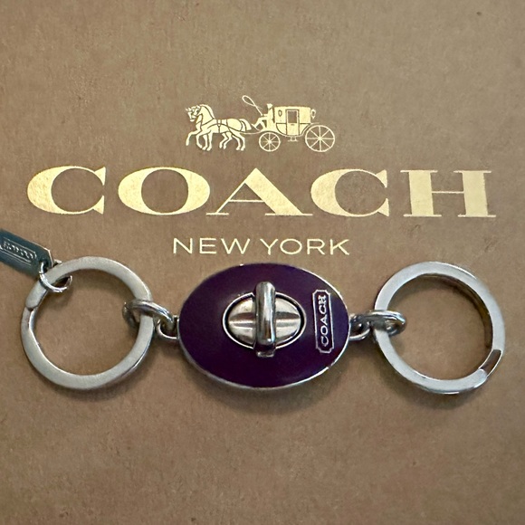 Coach Deep Purple Enamel Oval Valet Keychain Fob Bag Charm - Picture 2 of 11
